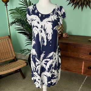 Tori Richard Honolulu T-shirt Dress Palm Tree White Blue size XS